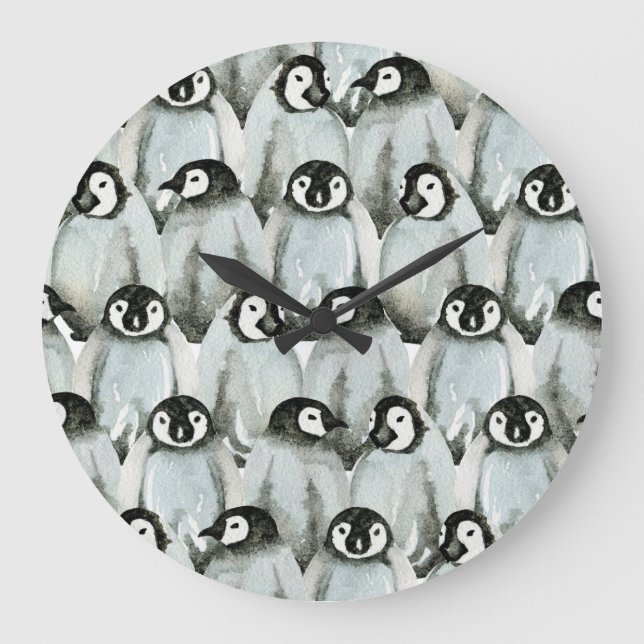 Seamless pattern with adorable penguins. large clock (Front)