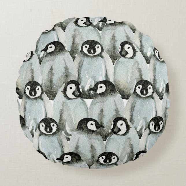 Seamless pattern with adorable penguins. round cushion (Front)