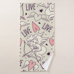 Seamless pattern with angels. Valentine's Day. Lov Bath Towel