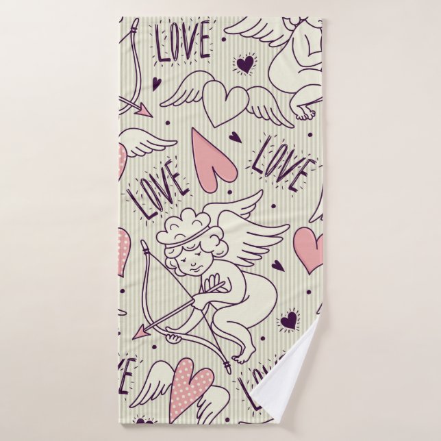 Seamless pattern with angels. Valentine's Day. Lov Bath Towel (Bath Towel)