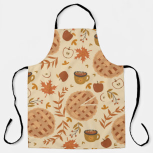 Seamless pattern with apple pie, apples and mugs.  apron