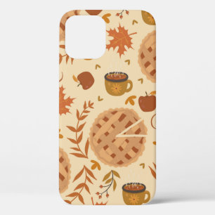 Seamless pattern with apple pie, apples and mugs. iPhone 12 case