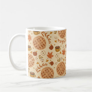 Seamless pattern with apple pie, apples and mugs. coffee mug