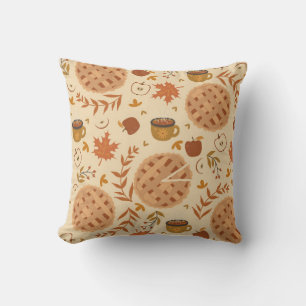 Seamless pattern with apple pie, apples and mugs. cushion