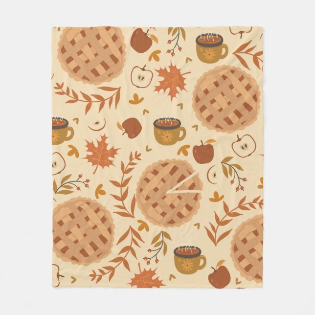 Seamless pattern with apple pie, apples and mugs.  fleece blanket (Front)