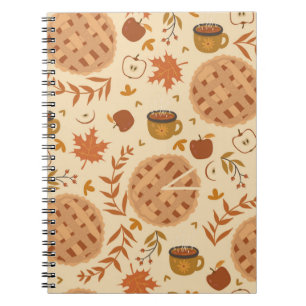 Seamless pattern with apple pie, apples and mugs. notebook