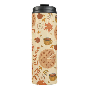 Seamless pattern with apple pie, apples and mugs. thermal tumbler