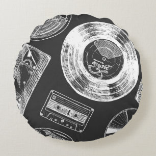 Seamless pattern with Audio and video carriers. Vi Round Cushion