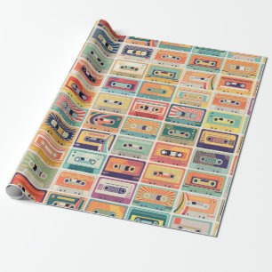 Seamless pattern with audio cassette tapes in a re wrapping paper