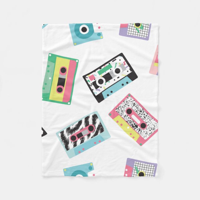 Seamless pattern with audio tapes in retro 80s sty fleece blanket (Front)