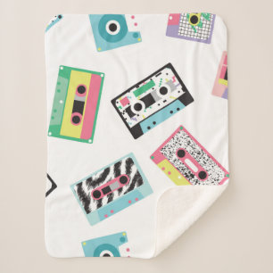 Seamless pattern with audio tapes in retro 80s sty sherpa blanket