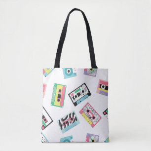 Seamless pattern with audio tapes in retro 80s sty tote bag