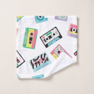 Seamless pattern with audio tapes in retro 80s sty wash cloth