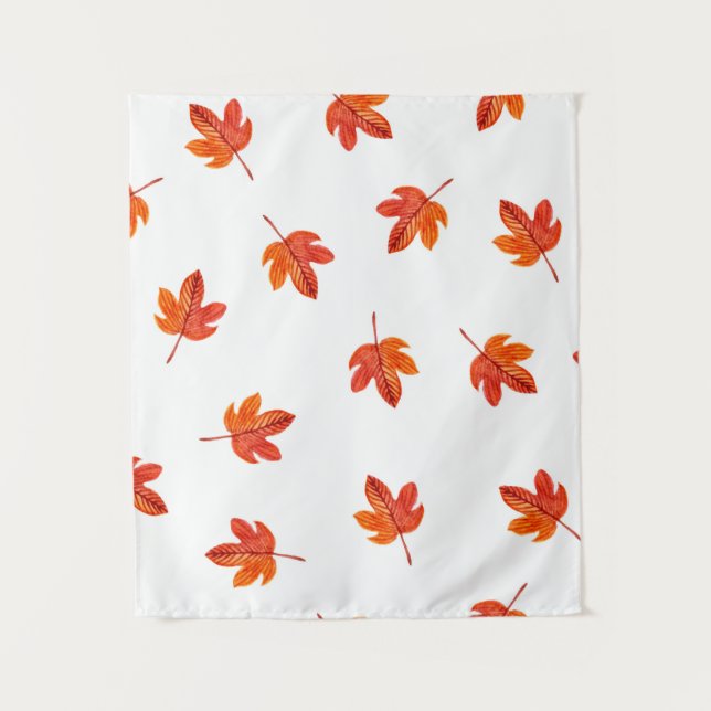 Seamless pattern with autumn leaves. Watercolor ha Tapestry (Front)
