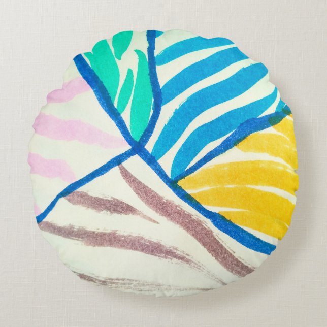 Seamless pattern with avocados. Stamp textured. vi Round Cushion (Front)