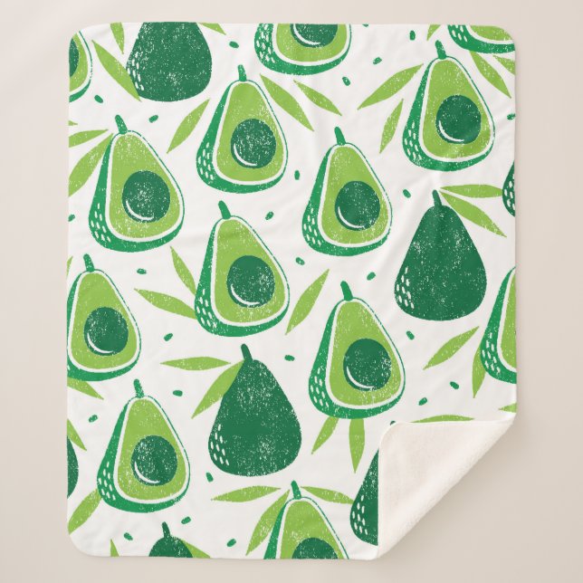 Seamless pattern with avocados. Stamp textured. vi Sherpa Blanket (Front)