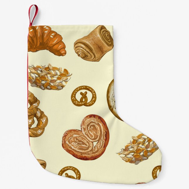 Seamless pattern with bakery product small christmas stocking (Front)