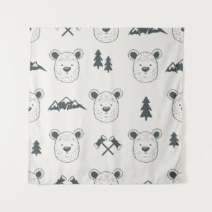 Seamless pattern with bear headspattern, bear, mou tapestry