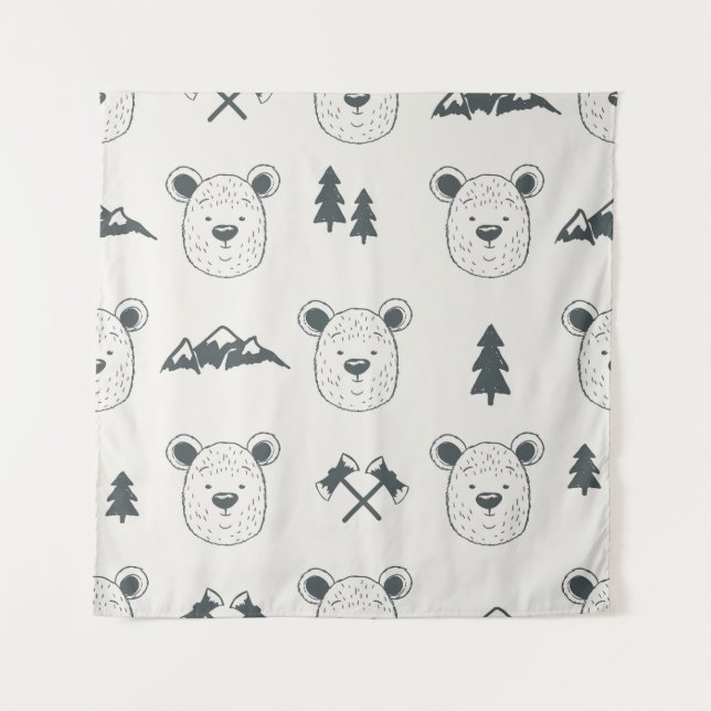 Seamless pattern with bear headspattern, bear, mou tapestry (Front)