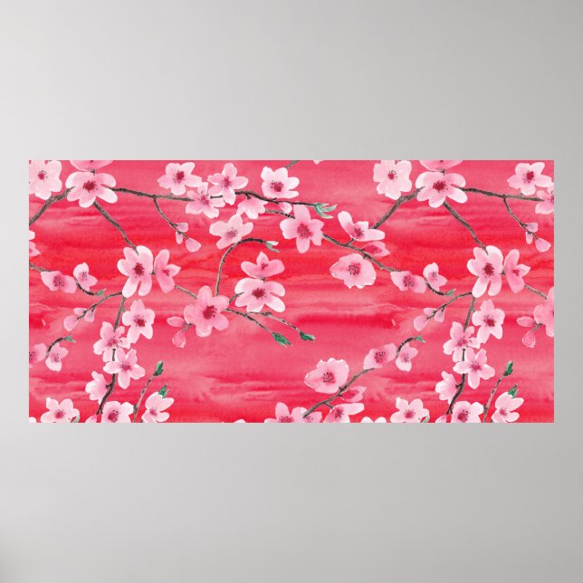 Seamless pattern with Beautiful Cherry blossom flo Poster (Front)