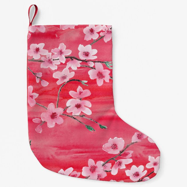 Seamless pattern with Beautiful Cherry blossom flo Small Christmas Stocking (Front)