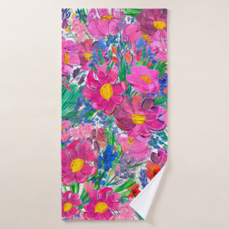 Seamless pattern with Beautiful flowers. Watercolo Bath Towel