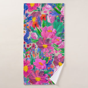 Seamless pattern with Beautiful flowers. Watercolo Bath Towel