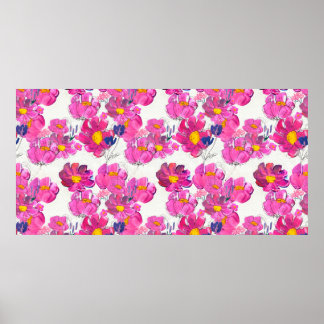 Seamless pattern with Beautiful flowers. Watercolo Poster