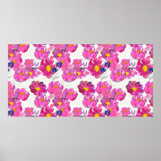 Seamless pattern with Beautiful flowers. Watercolo Poster (Front)