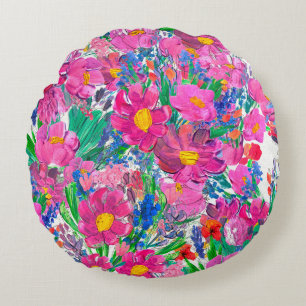 Seamless pattern with Beautiful flowers. Watercolo Round Cushion
