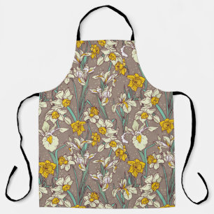Seamless pattern with beautiful irises and narciss apron