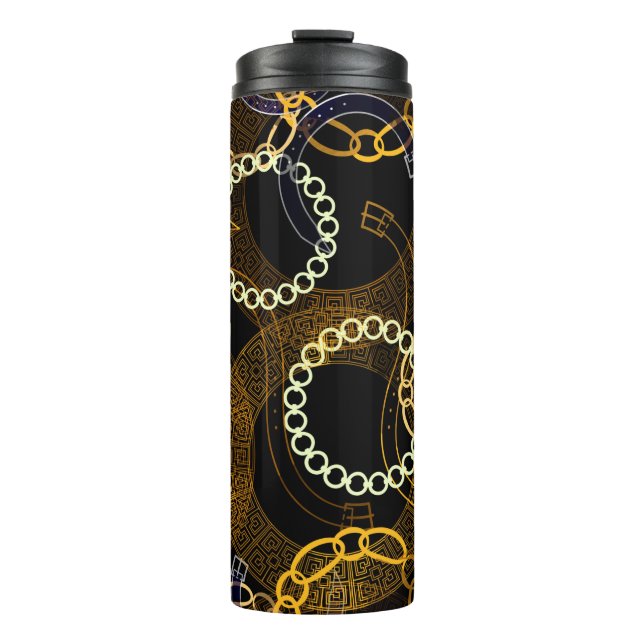 Seamless pattern with belts greek meanders chains  thermal tumbler (Front)