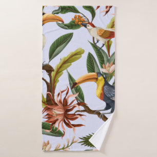 Seamless pattern with birds and tropical leaves an bath towel