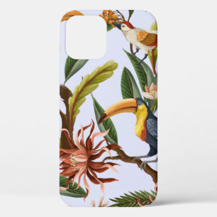 Seamless pattern with birds and tropical leaves an iPhone 12 case