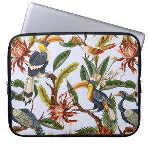 Seamless pattern with birds and tropical leaves an laptop sleeve
