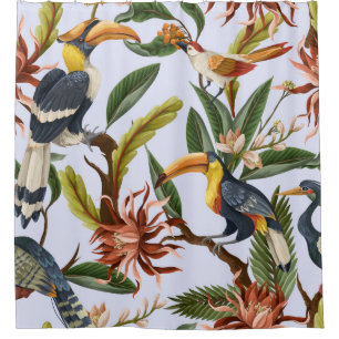 Seamless pattern with birds and tropical leaves an shower curtain
