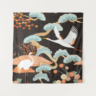 Seamless pattern with birds. Crane. Heron. Japanes Tapestry