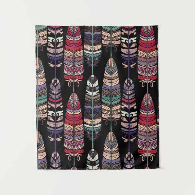 Seamless pattern with birds feathers. Tribal art a Tapestry (Front)