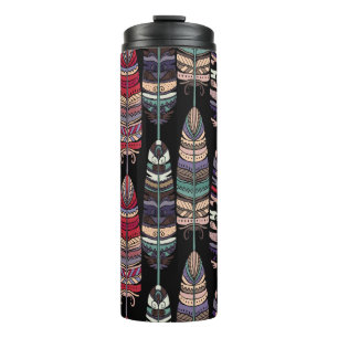 Seamless pattern with birds feathers. Tribal art a Thermal Tumbler