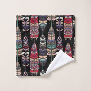 Seamless pattern with birds feathers. Tribal art a Wash Cloth
