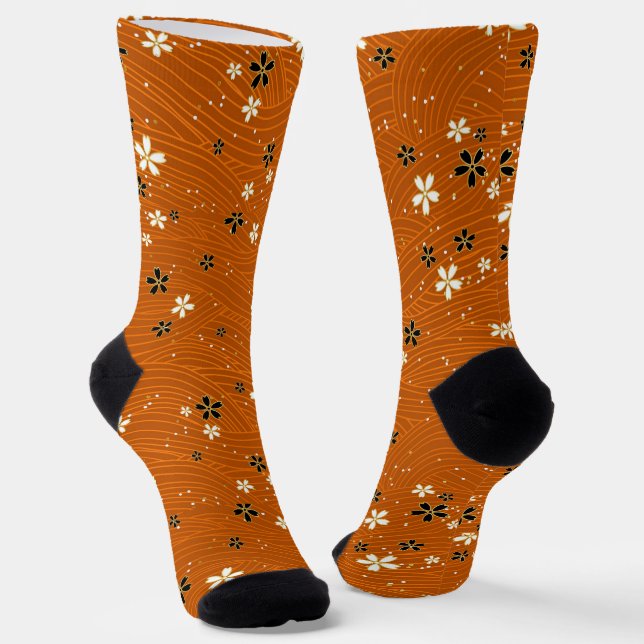 Seamless pattern with black and white flowers socks (Angled)