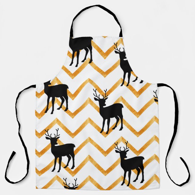 Seamless pattern with black deer and gold texture apron (Front)