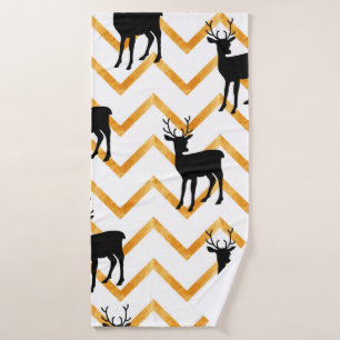 Seamless pattern with black deer and gold texture bath towel