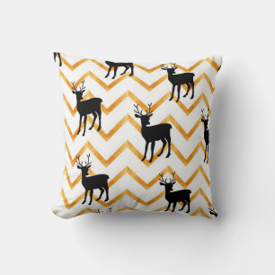 Seamless pattern with black deer and gold texture cushion