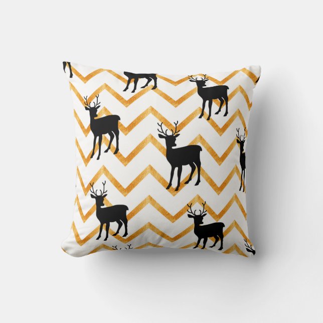 Seamless pattern with black deer and gold texture cushion (Front)