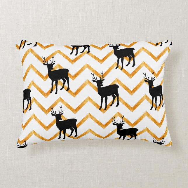 Seamless pattern with black deer and gold texture decorative cushion (Front)