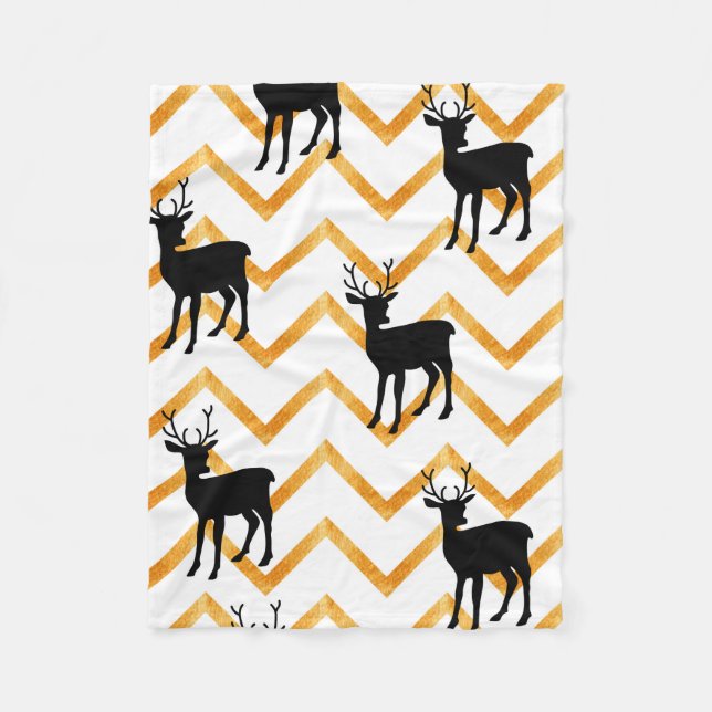 Seamless pattern with black deer and gold texture fleece blanket (Front)
