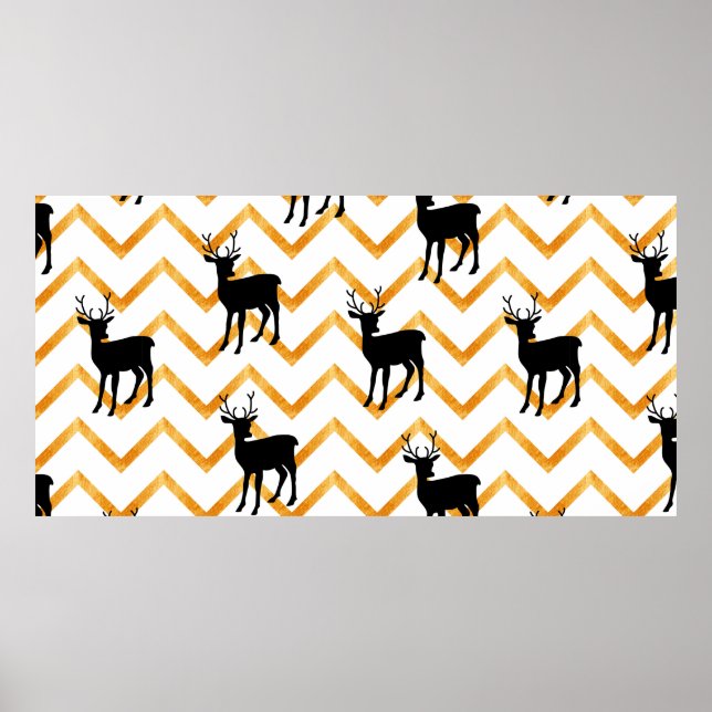 Seamless pattern with black deer and gold texture poster (Front)