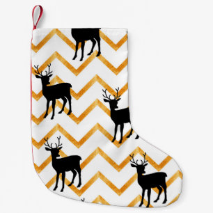 Seamless pattern with black deer and gold texture small christmas stocking