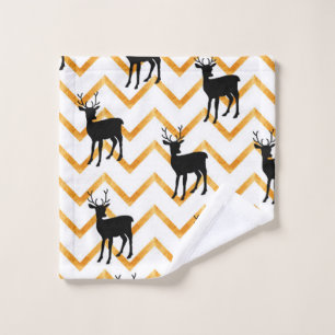 Seamless pattern with black deer and gold texture wash cloth
